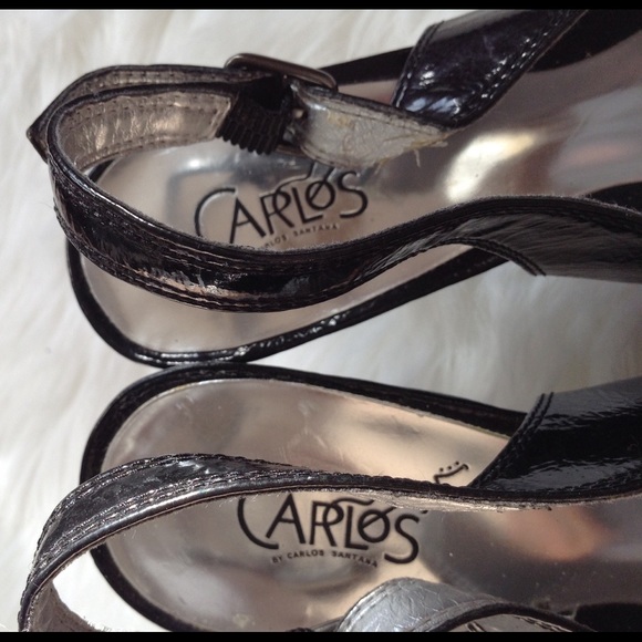 Carlos Hope 7 Black Patent Slingback Heels Shoes - Picture 3 of 4